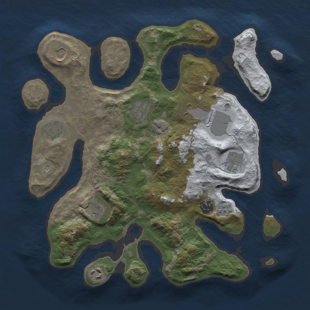 Rust Map: Barren, Size: 3500, Seed: 2472744, 12 Monuments