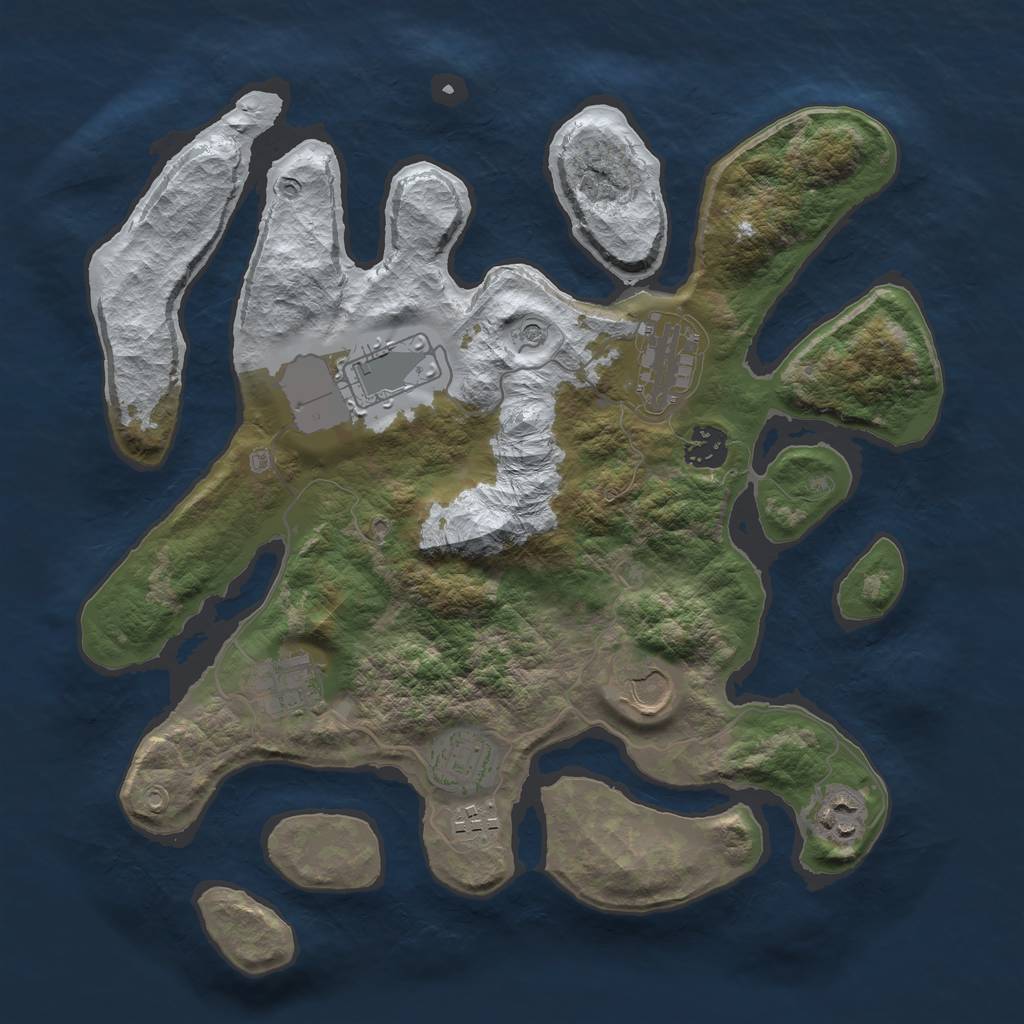 Rust Map: Barren, Size: 3500, Seed: 237412, 11 Monuments
