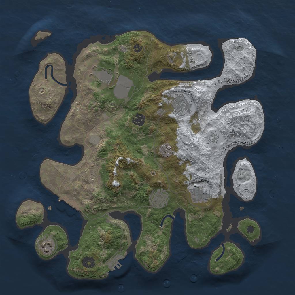 Rust Map: Procedural Map, Size: 3500, Seed: 3672034, 16 Monuments