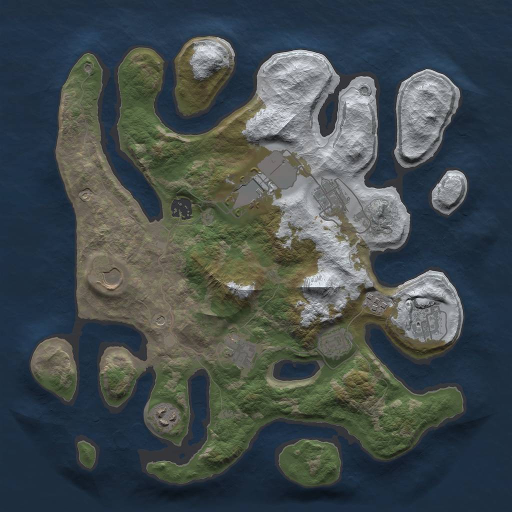 Rust Map: Barren, Size: 3500, Seed: 759553, 12 Monuments