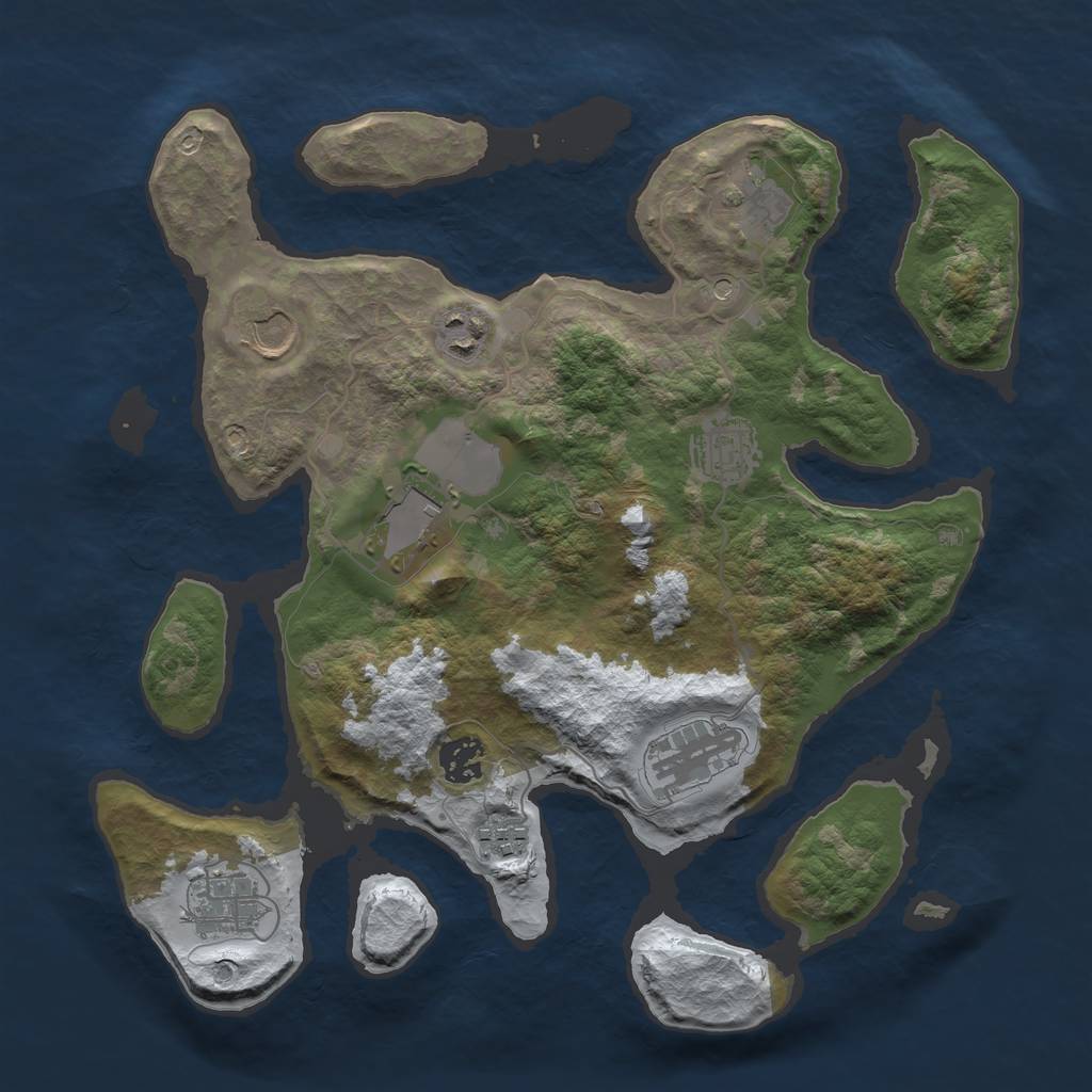 Rust Map: Barren, Size: 3500, Seed: 1353285, 12 Monuments