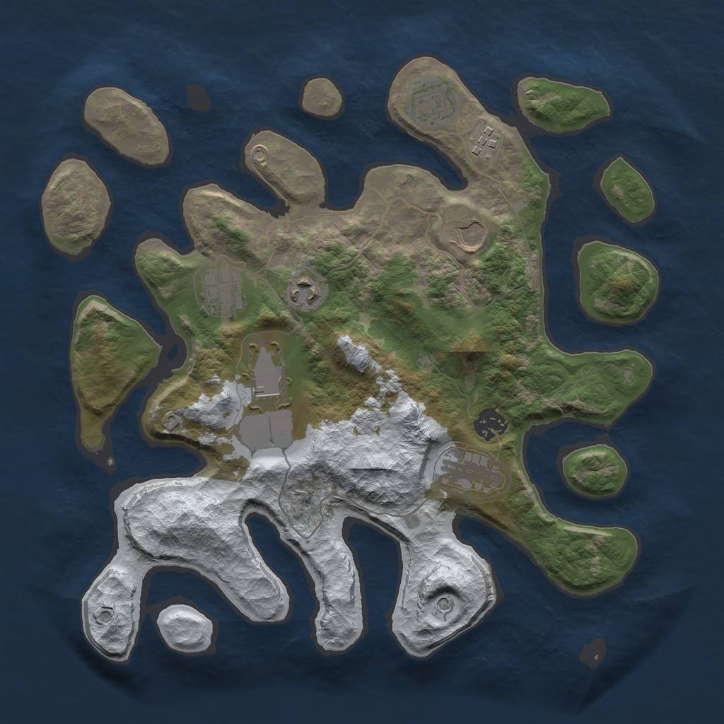 Rust Map: Barren, Size: 3500, Seed: 843567, 11 Monuments