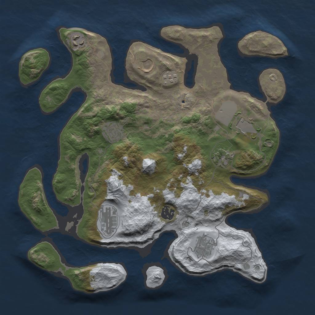 Rust Map: Barren, Size: 3500, Seed: 5187458, 12 Monuments