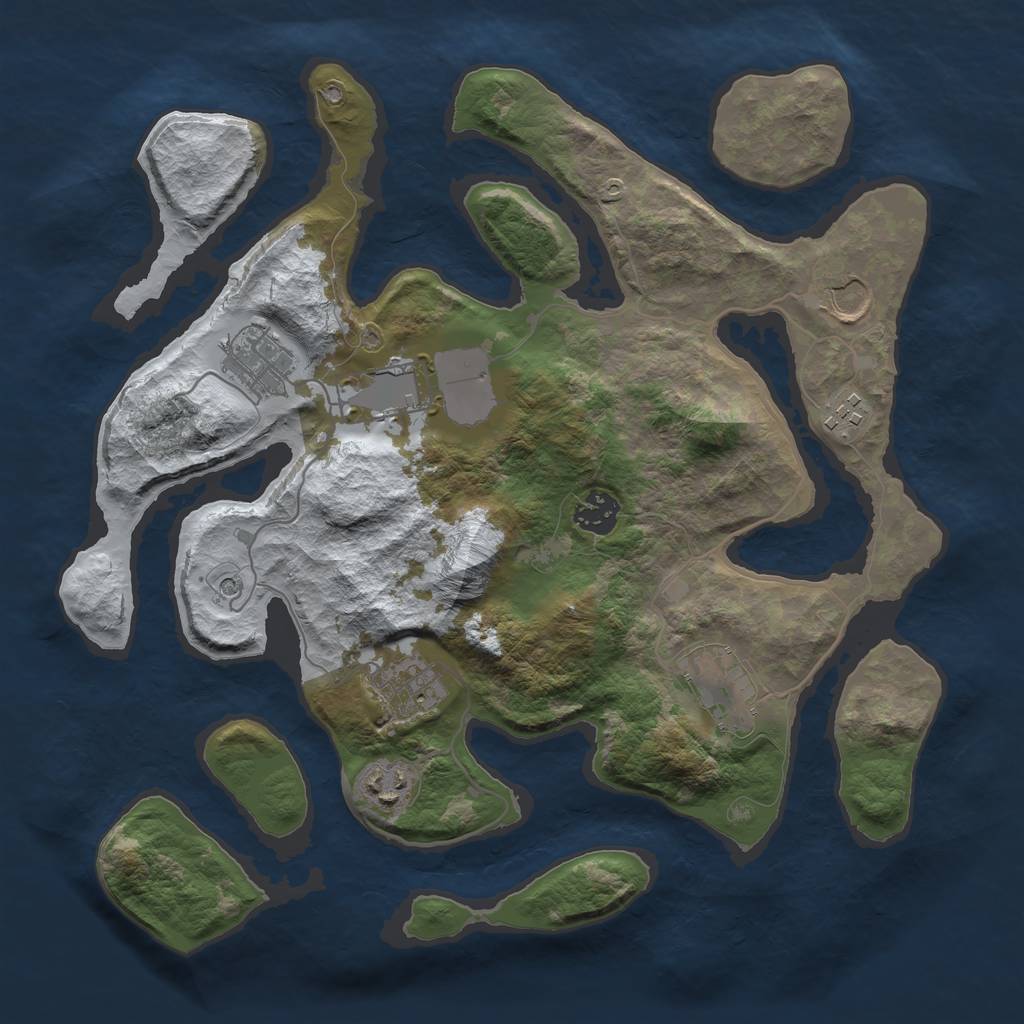 Rust Map: Barren, Size: 3500, Seed: 1296724, 11 Monuments