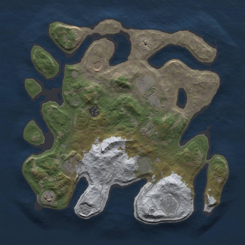 Rust Map: Barren, Size: 3500, Seed: 3211427, 12 Monuments