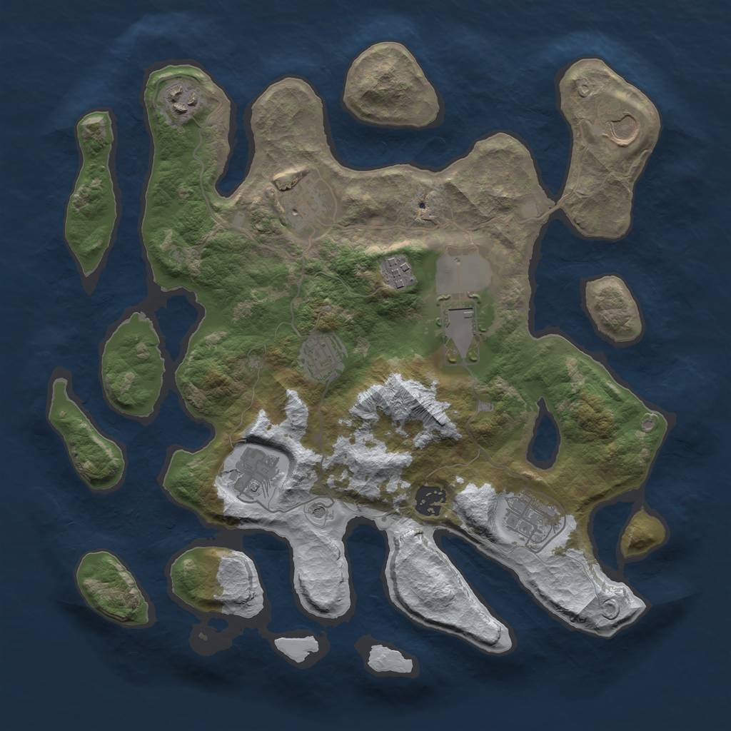 Rust Map: Barren, Size: 3500, Seed: 2551814, 12 Monuments