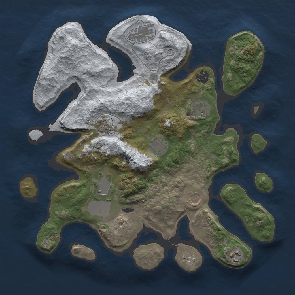 Rust Map: Barren, Size: 3500, Seed: 1809952, 12 Monuments