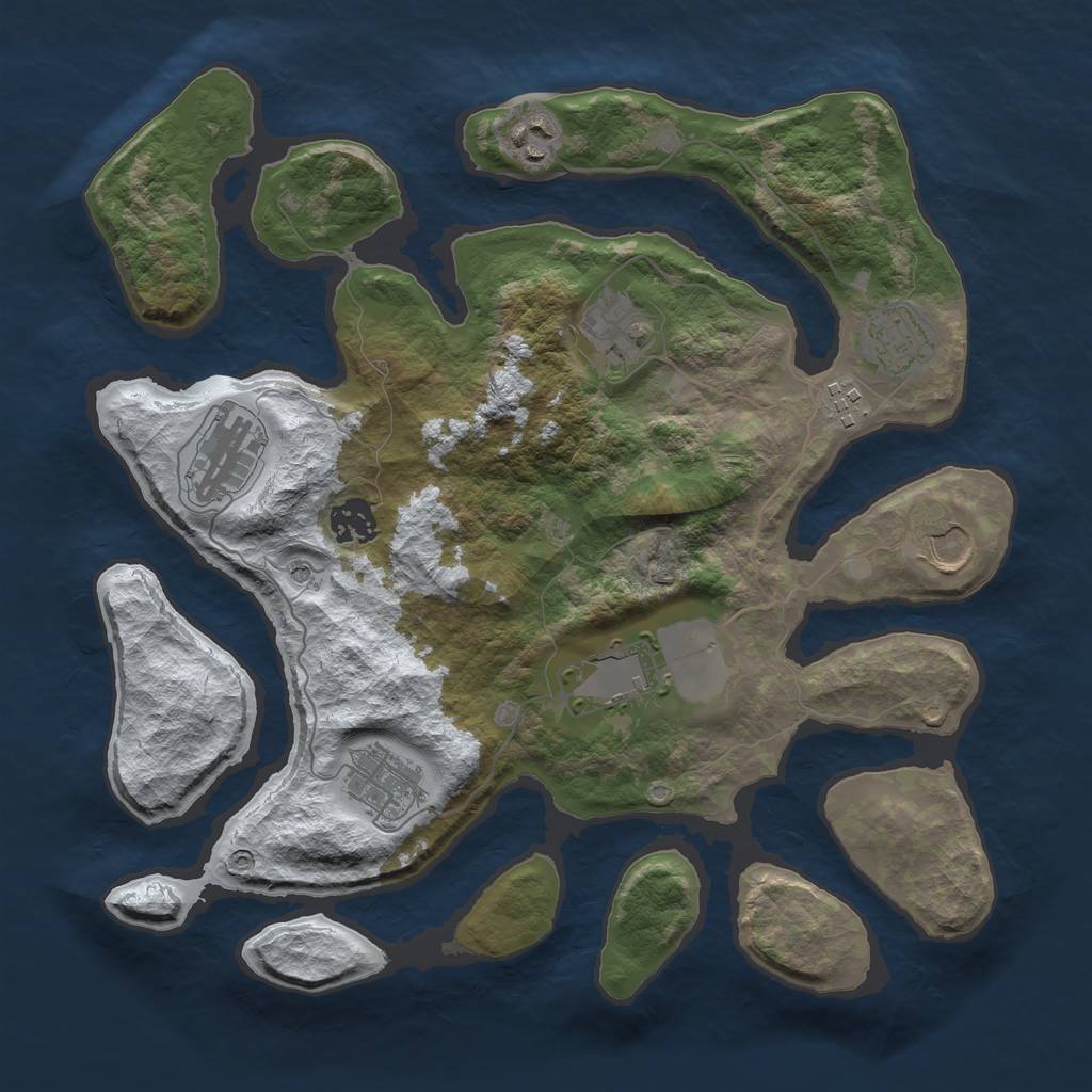 Rust Map: Barren, Size: 3500, Seed: 4693758, 12 Monuments