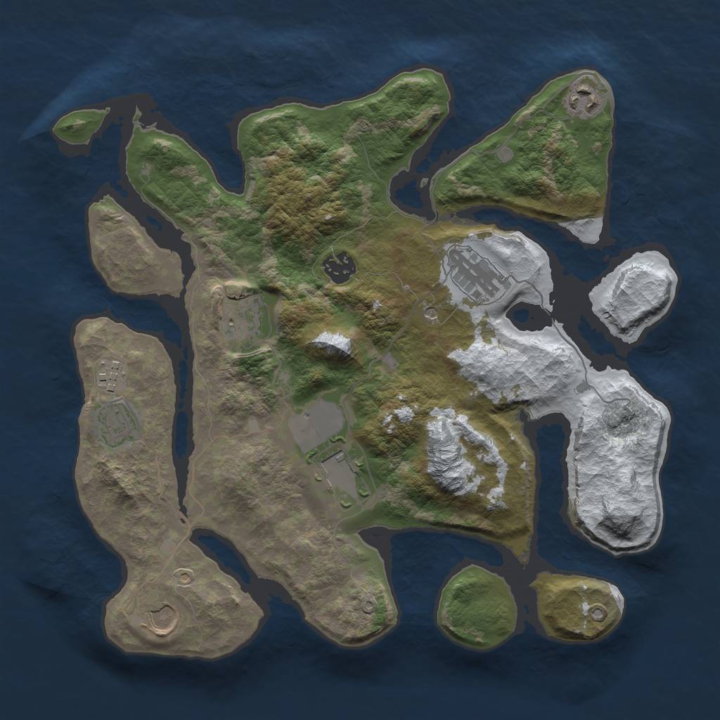 Rust Map: Barren, Size: 3500, Seed: 1258352, 11 Monuments