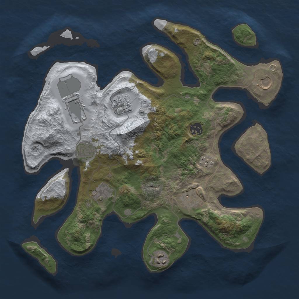 Rust Map: Barren, Size: 3500, Seed: 2826351, 12 Monuments