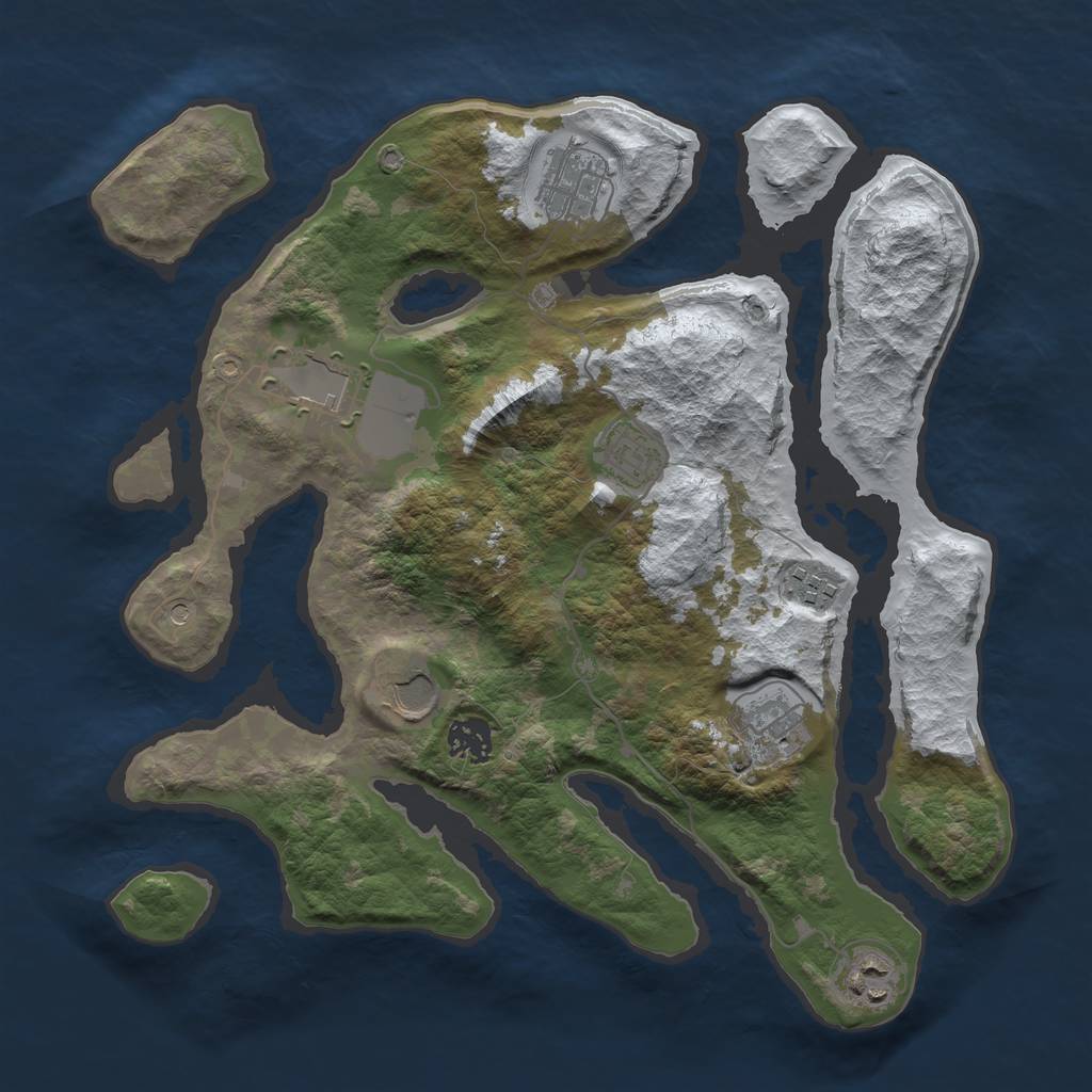 Rust Map: Barren, Size: 3500, Seed: 2034759, 11 Monuments