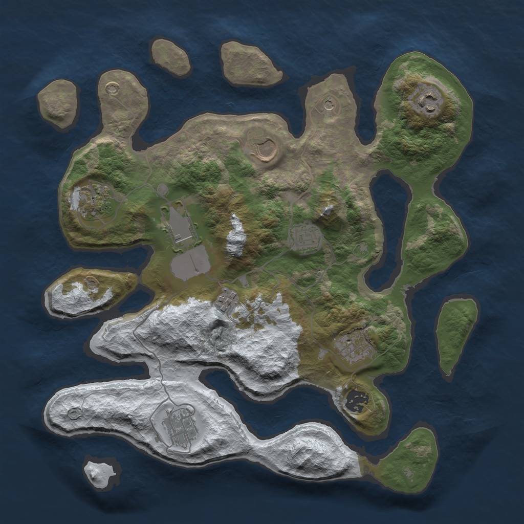 Rust Map: Barren, Size: 3500, Seed: 244477, 12 Monuments