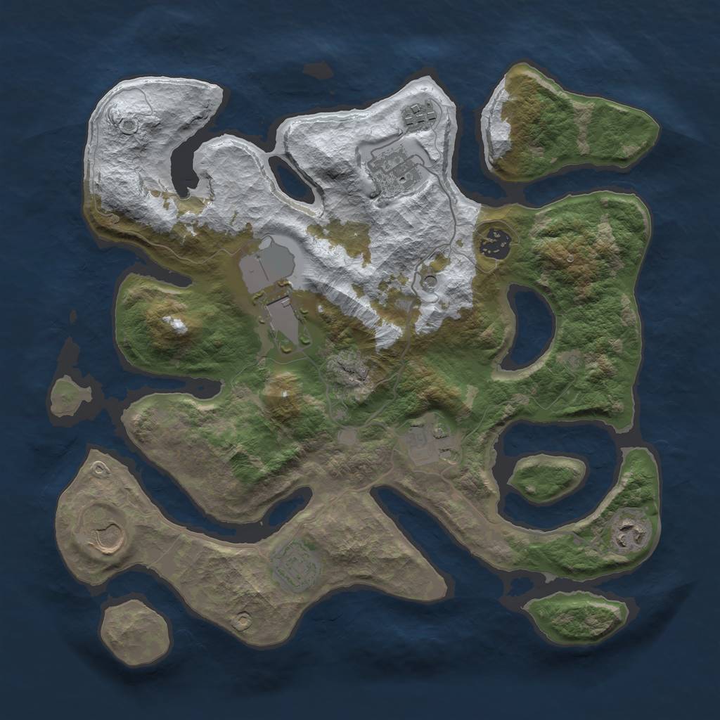 Rust Map: Barren, Size: 3500, Seed: 2368769, 11 Monuments