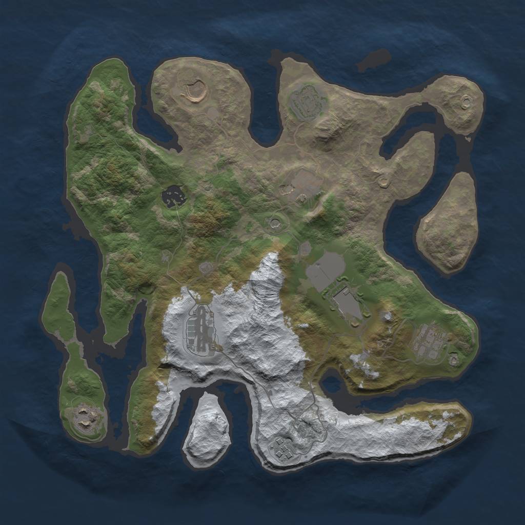 Rust Map: Barren, Size: 3500, Seed: 2516140, 12 Monuments