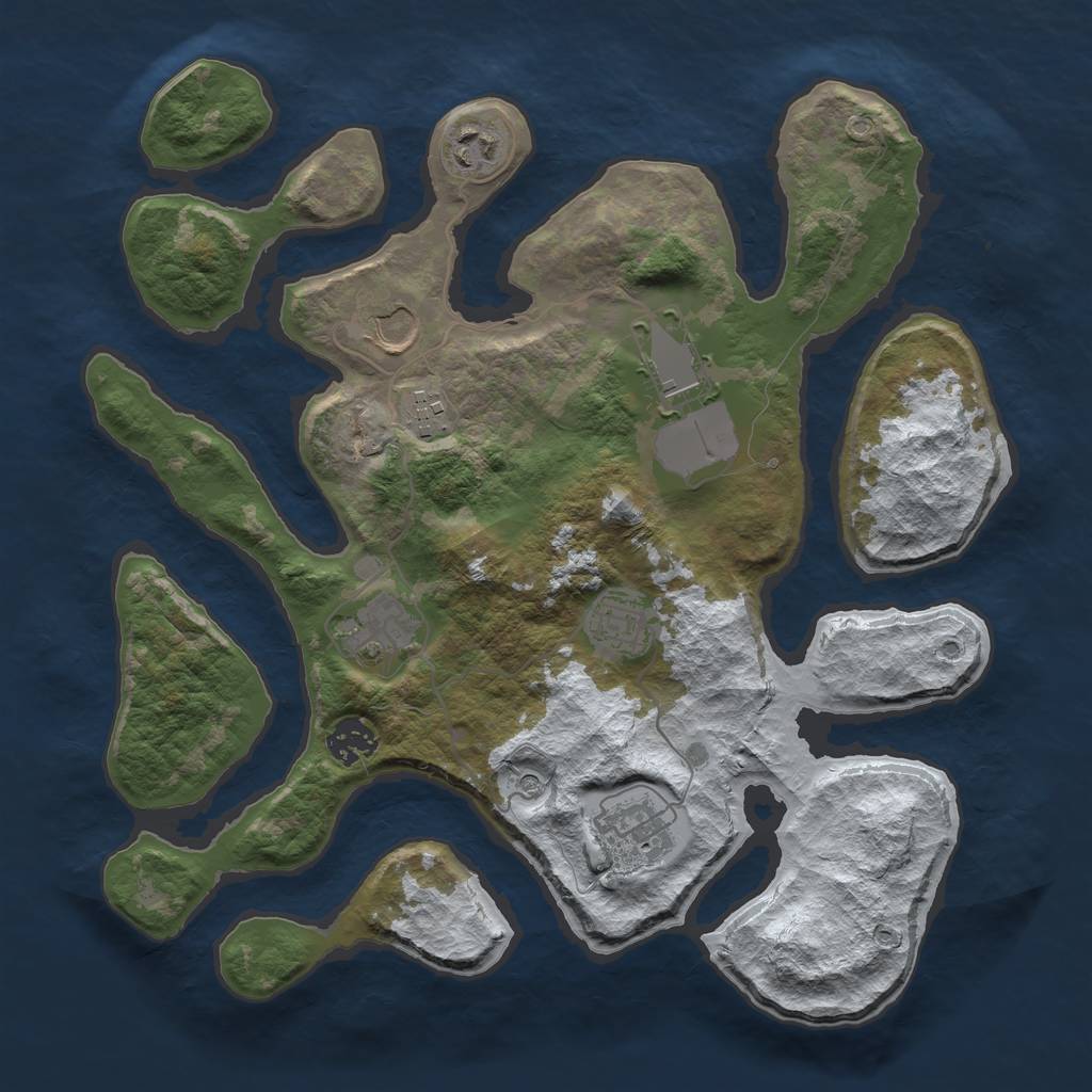 Rust Map: Barren, Size: 3500, Seed: 557392, 11 Monuments