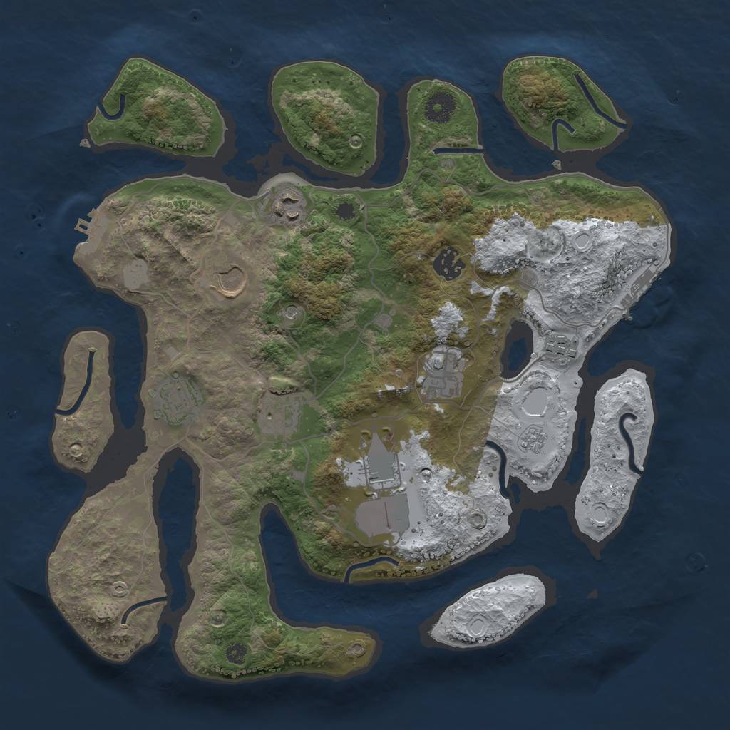Rust Map: Procedural Map, Size: 3550, Seed: 543332, 17 Monuments