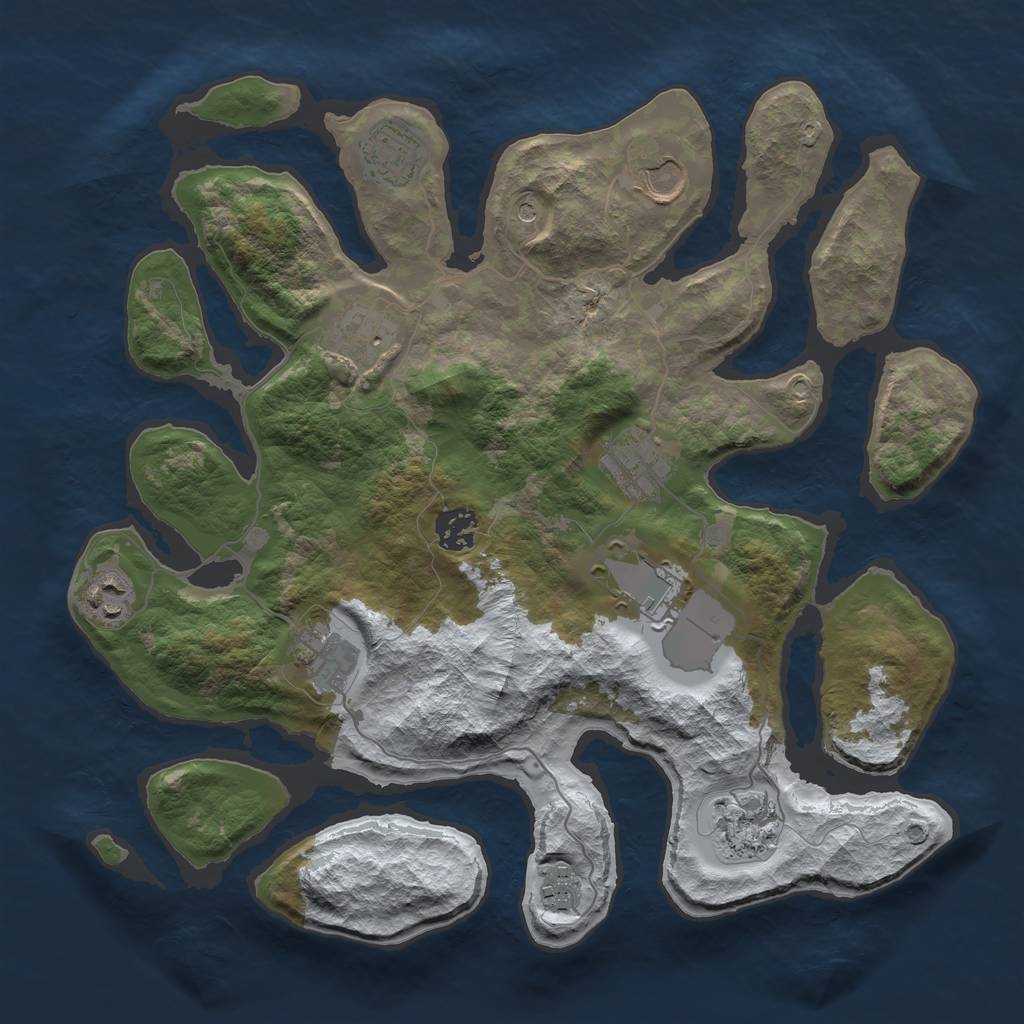 Rust Map: Barren, Size: 3500, Seed: 1340747, 13 Monuments