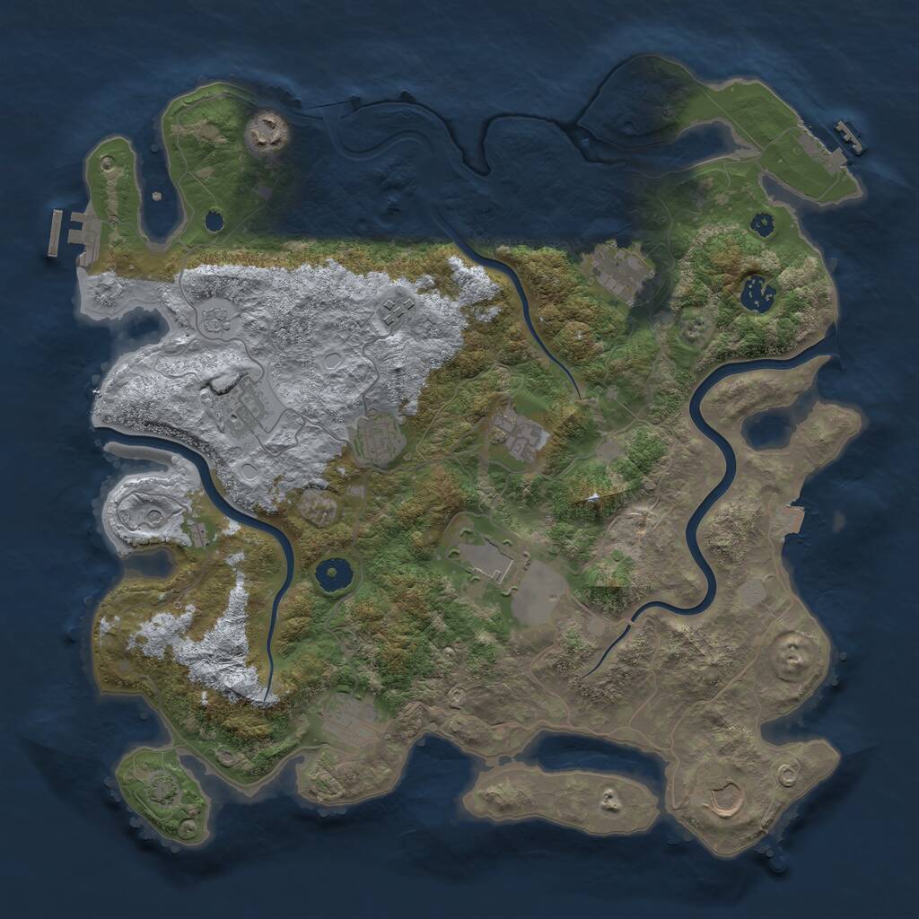 Rust Map: Procedural Map, Size: 3950, Seed: 51768571, 16 Monuments