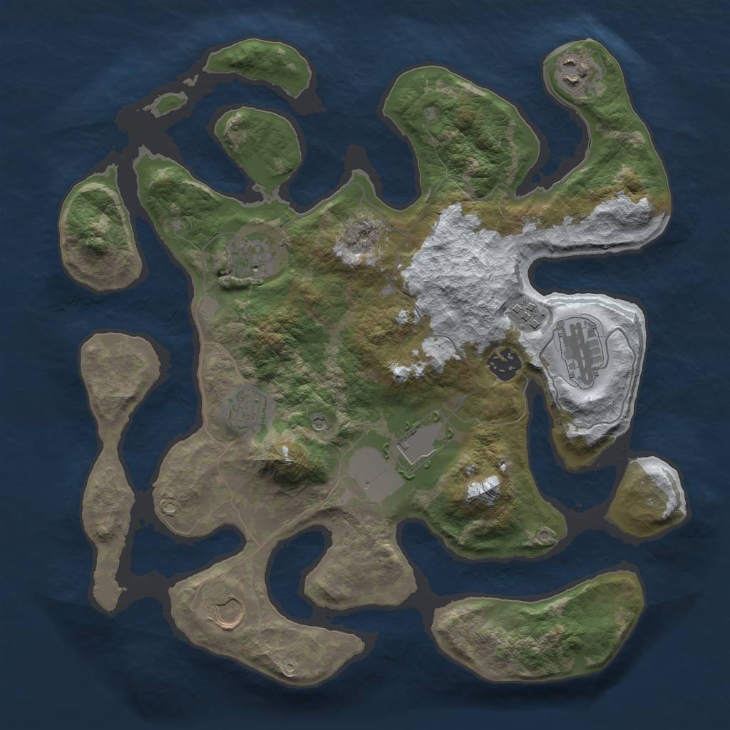 Rust Map: Barren, Size: 3500, Seed: 934307, 11 Monuments