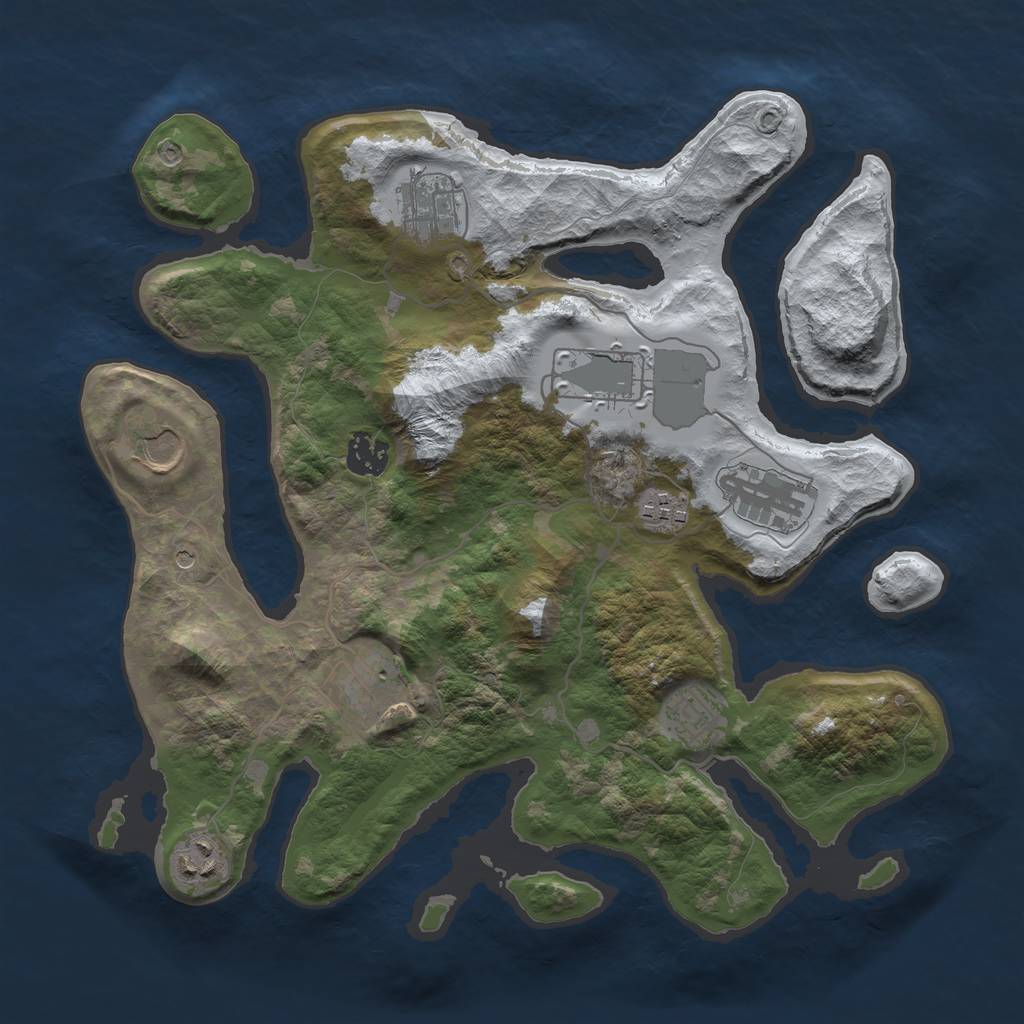 Rust Map: Barren, Size: 3500, Seed: 3752076, 12 Monuments