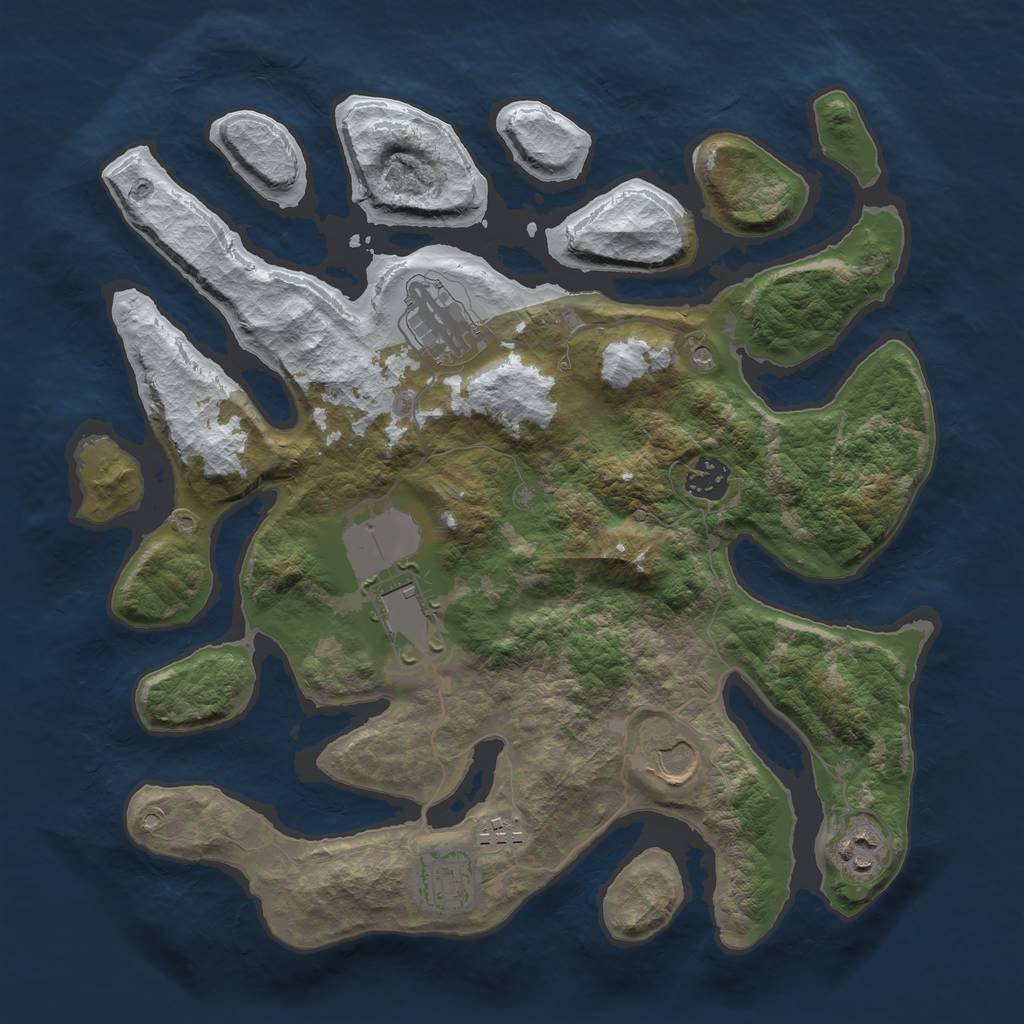 Rust Map: Barren, Size: 3500, Seed: 6402857, 10 Monuments