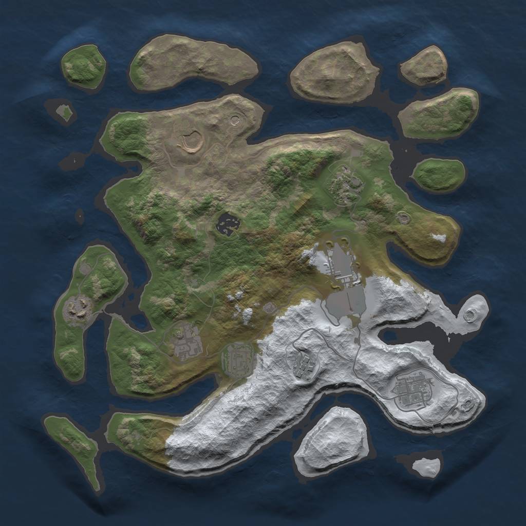 Rust Map: Barren, Size: 3500, Seed: 597396, 12 Monuments