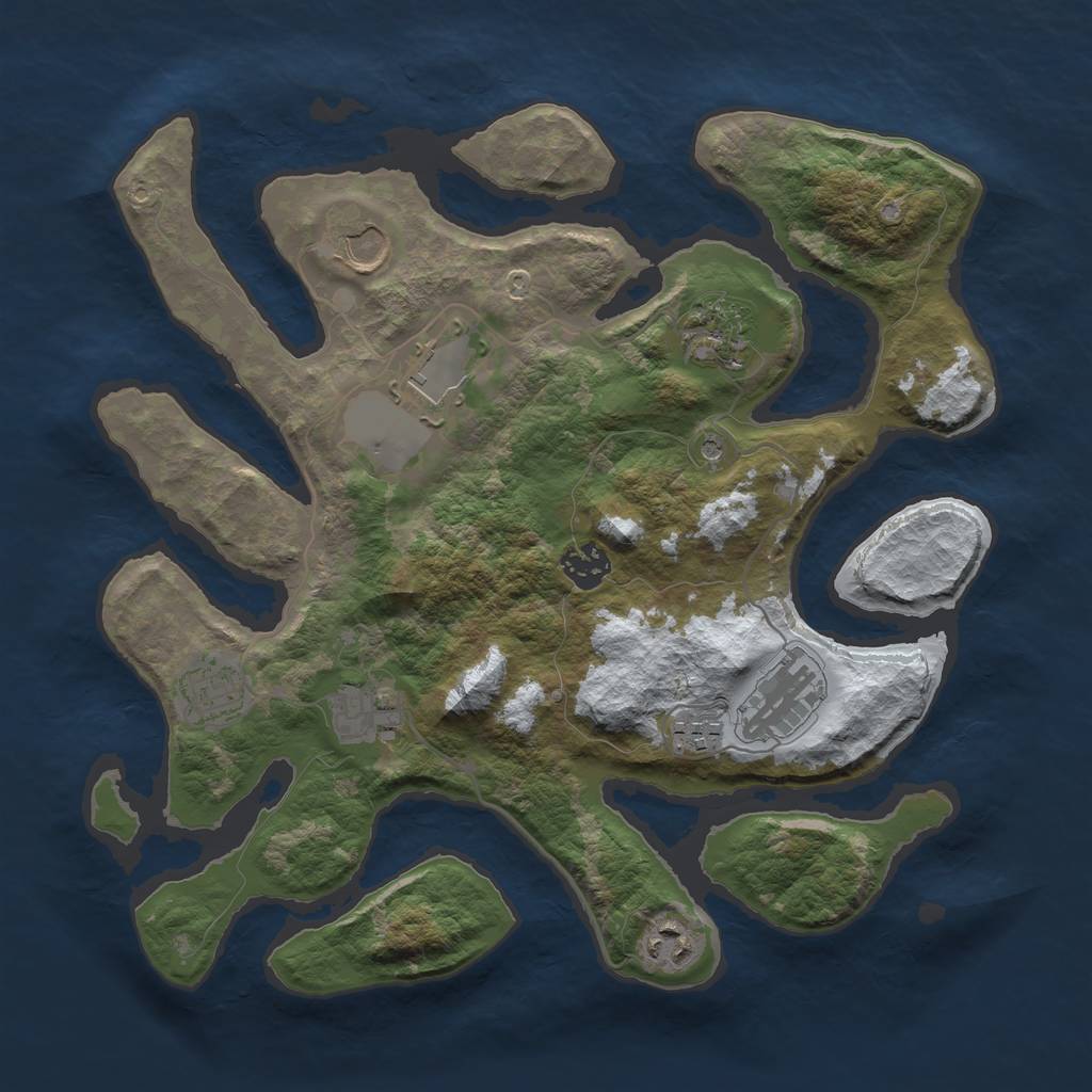 Rust Map: Barren, Size: 3500, Seed: 4860376, 12 Monuments