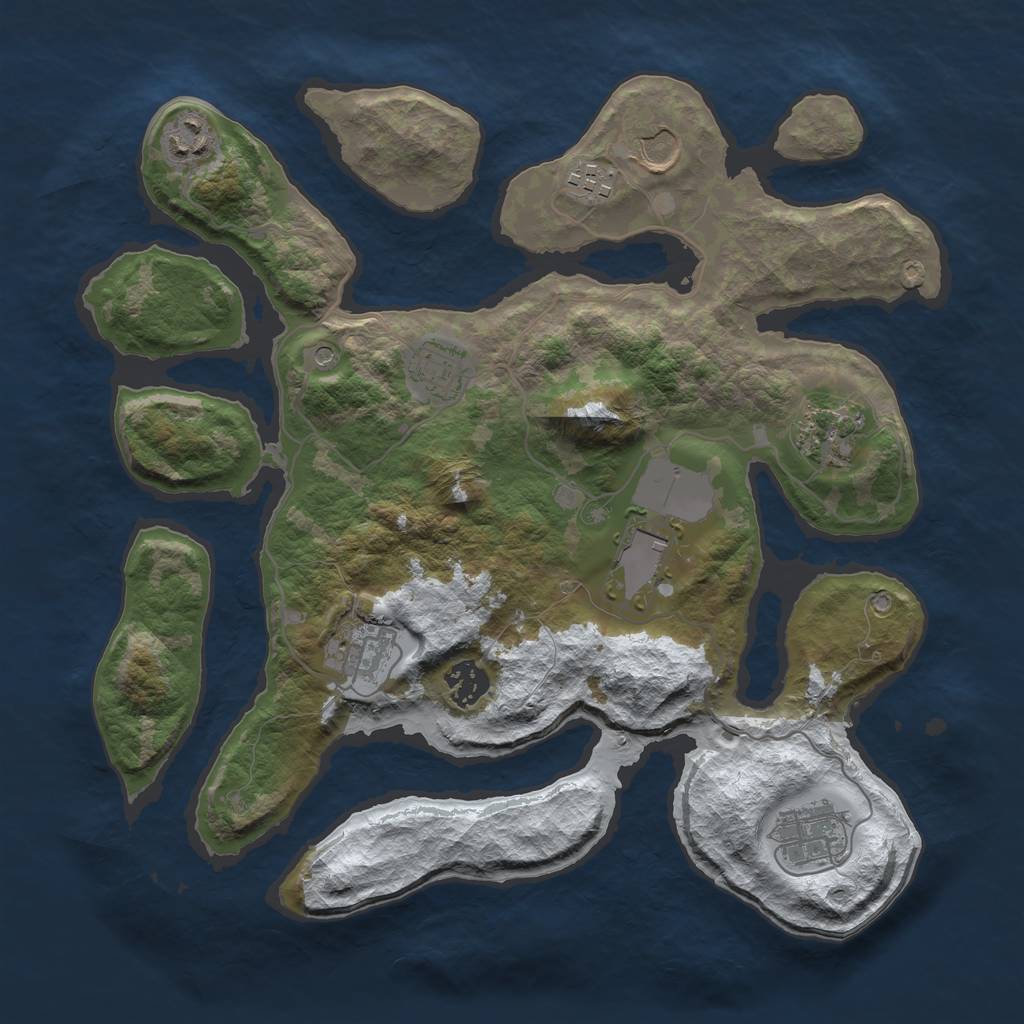 Rust Map: Barren, Size: 3500, Seed: 1091152, 12 Monuments