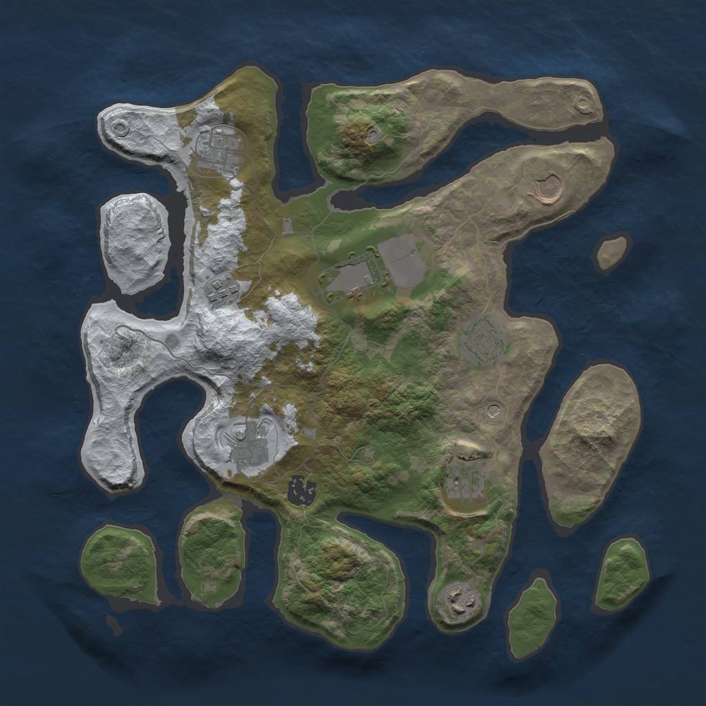 Rust Map: Barren, Size: 3500, Seed: 593203, 12 Monuments