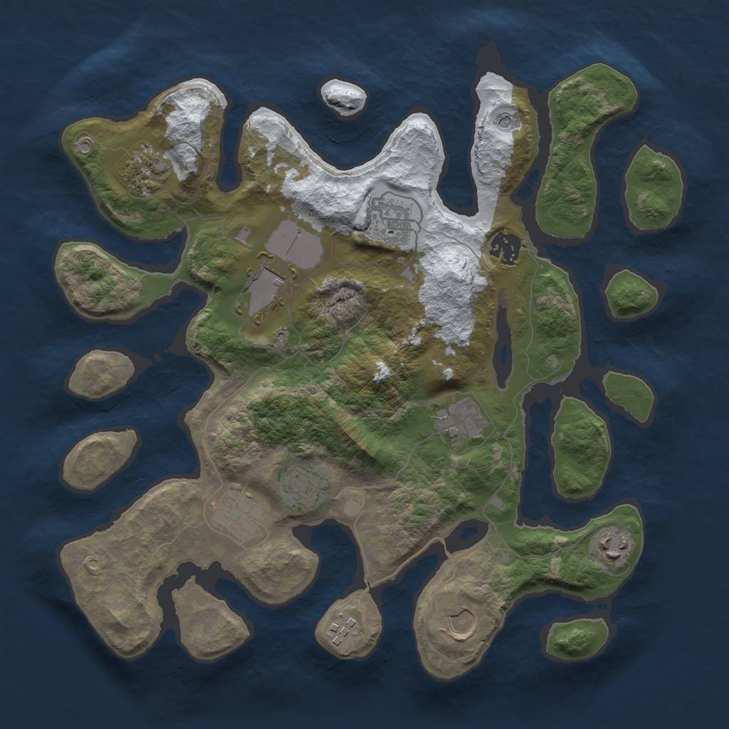 Rust Map: Barren, Size: 3500, Seed: 3303502, 13 Monuments