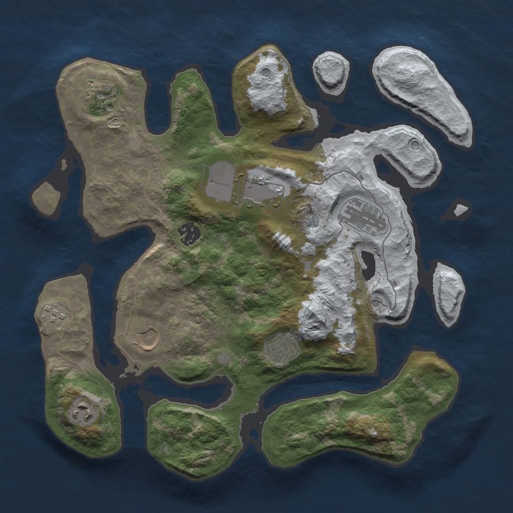 Rust Map: Barren, Size: 3500, Seed: 4439497, 11 Monuments