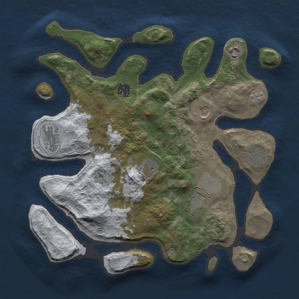 Rust Map: Barren, Size: 3500, Seed: 4164617, 11 Monuments