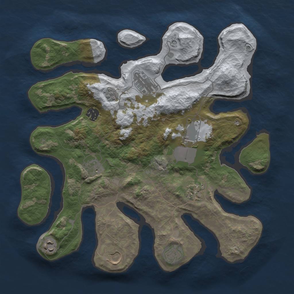 Rust Map: Barren, Size: 3500, Seed: 4022249, 12 Monuments