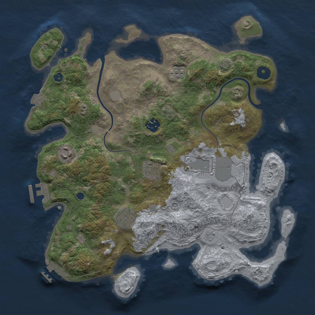 Rust Map: Procedural Map, Size: 3500, Seed: 3211841, 12 Monuments