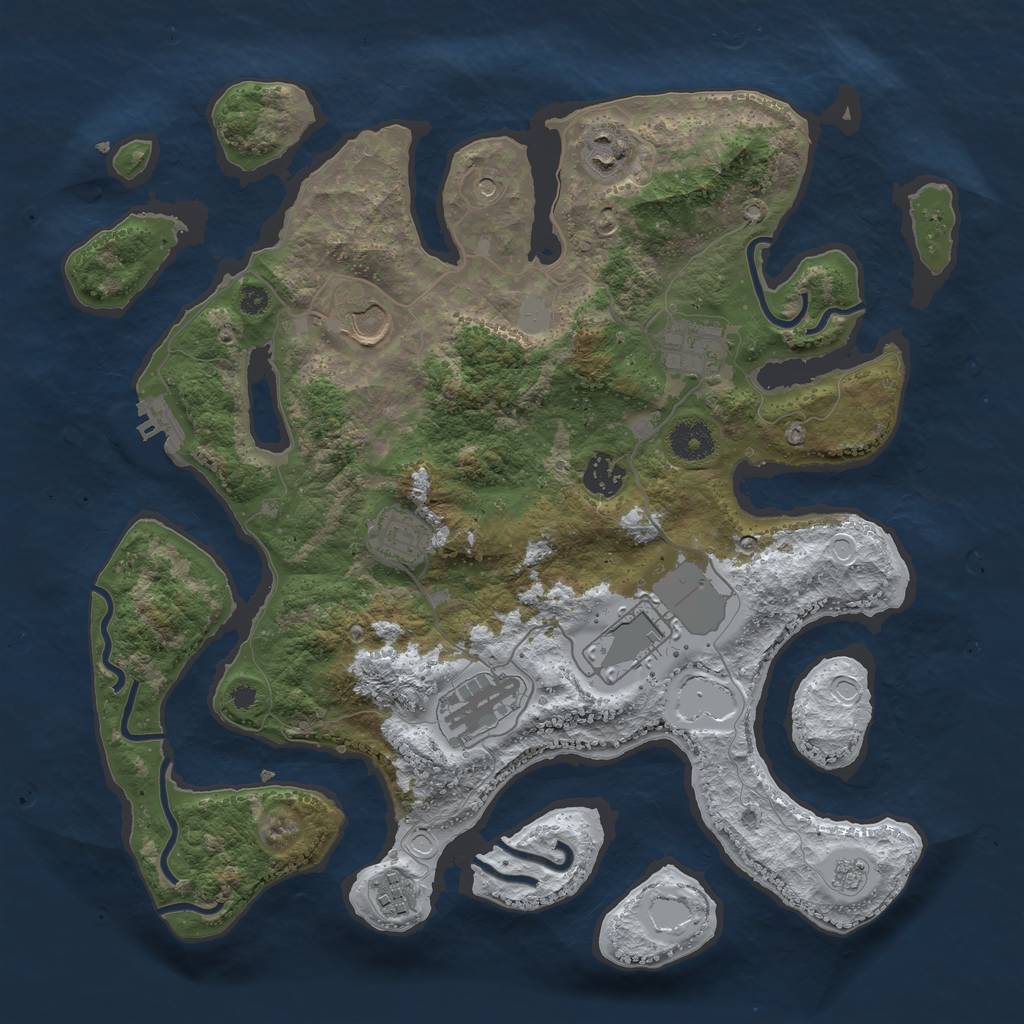 Rust Map: Procedural Map, Size: 3700, Seed: 3985942, 16 Monuments