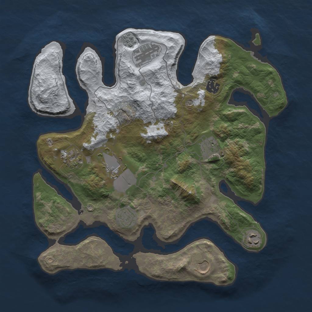 Rust Map: Barren, Size: 3500, Seed: 3384672, 12 Monuments