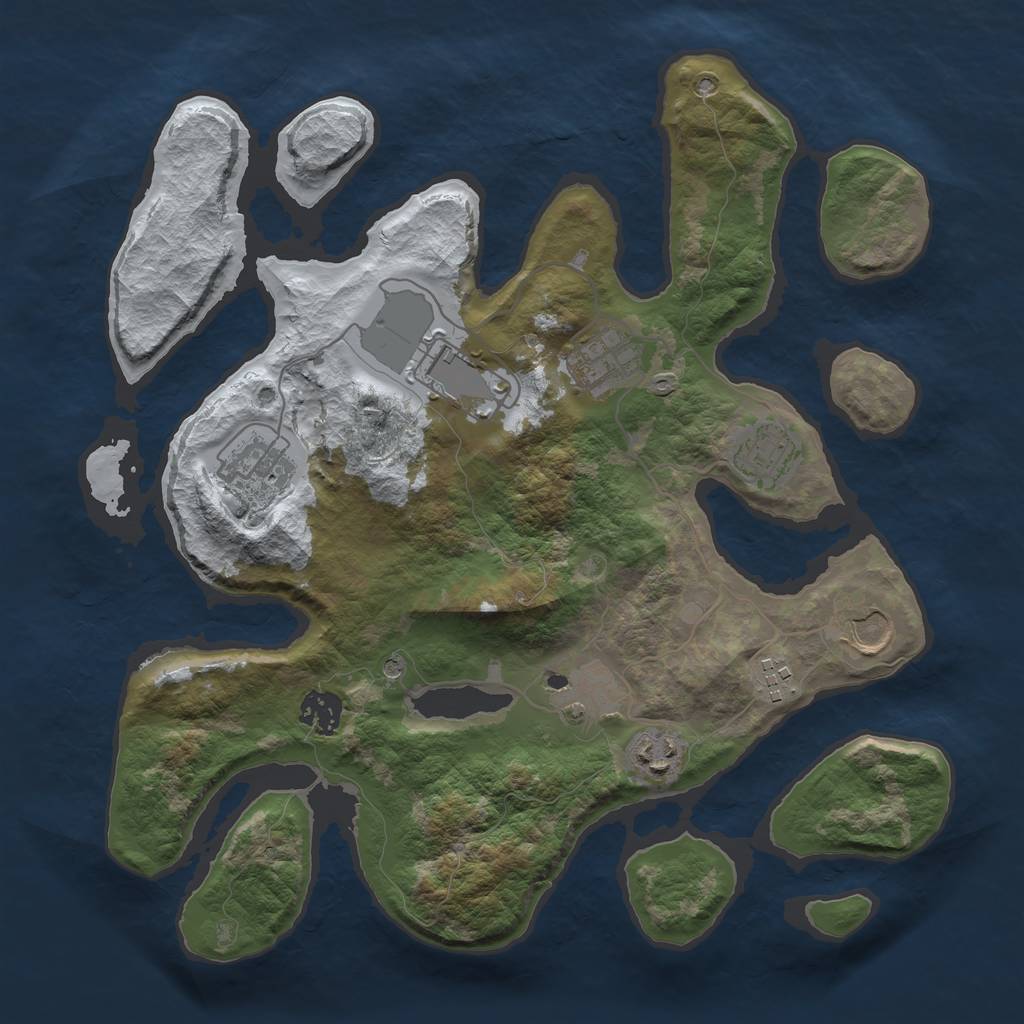 Rust Map: Barren, Size: 3500, Seed: 3144884, 12 Monuments