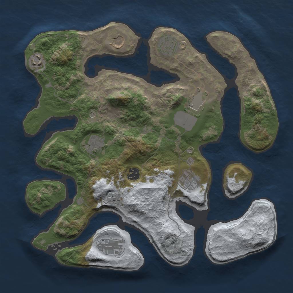 Rust Map: Barren, Size: 3500, Seed: 1884513, 12 Monuments