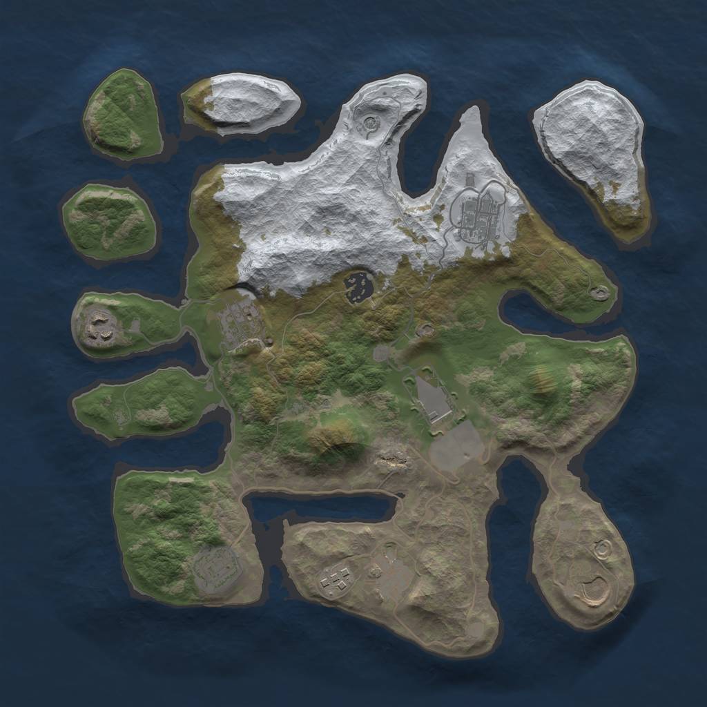Rust Map: Barren, Size: 3500, Seed: 4442854, 12 Monuments