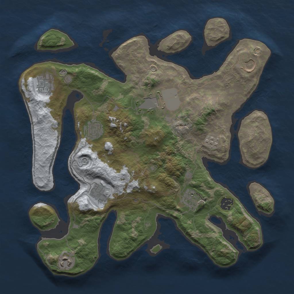 Rust Map: Barren, Size: 3500, Seed: 986032, 12 Monuments