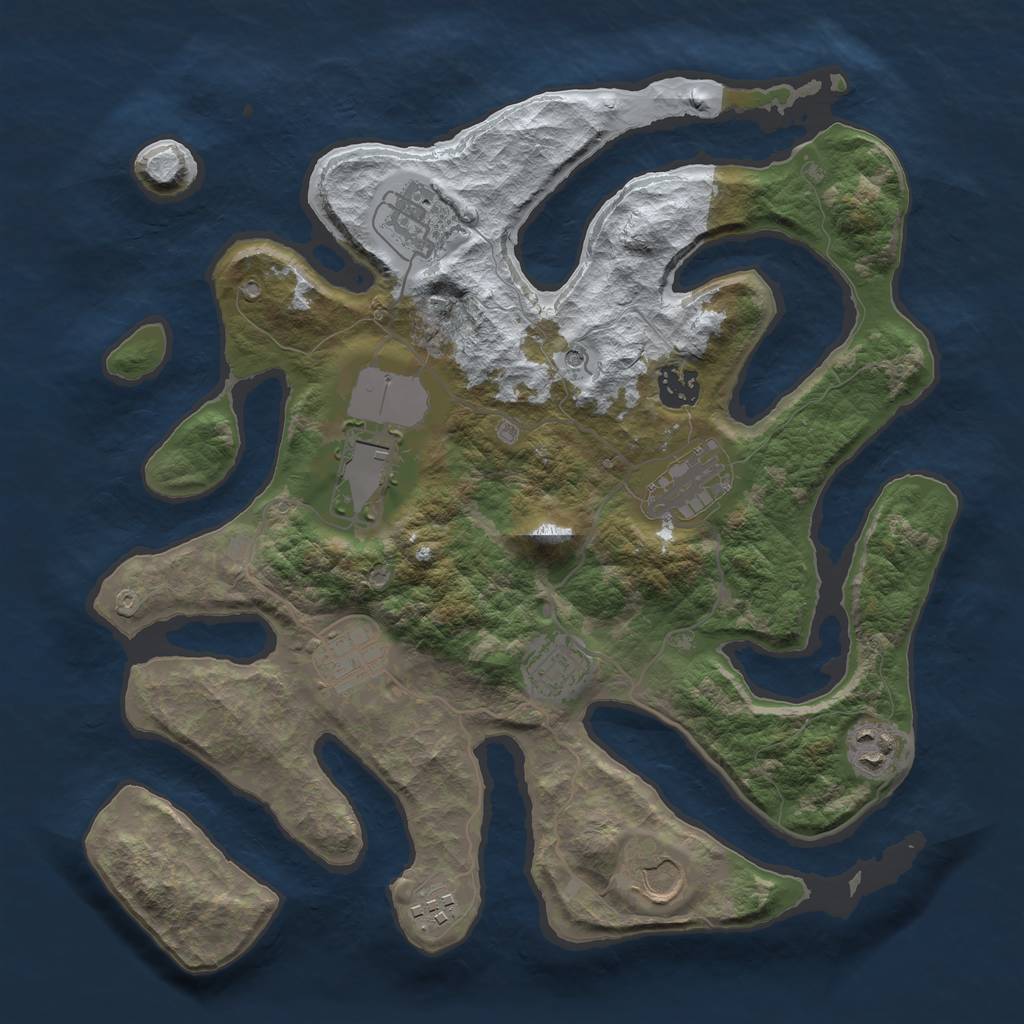 Rust Map: Barren, Size: 3500, Seed: 6281373, 12 Monuments