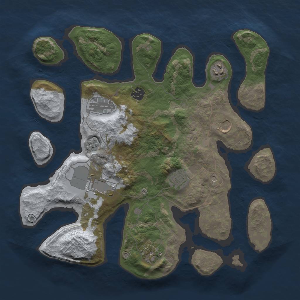 Rust Map: Barren, Size: 3500, Seed: 154281, 11 Monuments