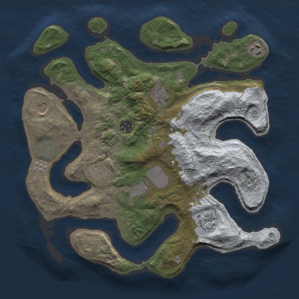 Rust Map: Barren, Size: 3500, Seed: 5467045, 12 Monuments