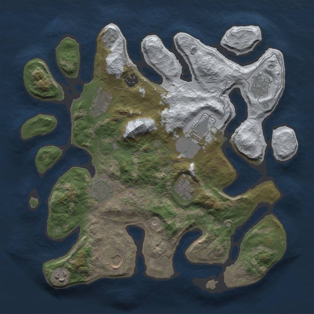 Rust Map: Barren, Size: 3500, Seed: 4436893, 12 Monuments