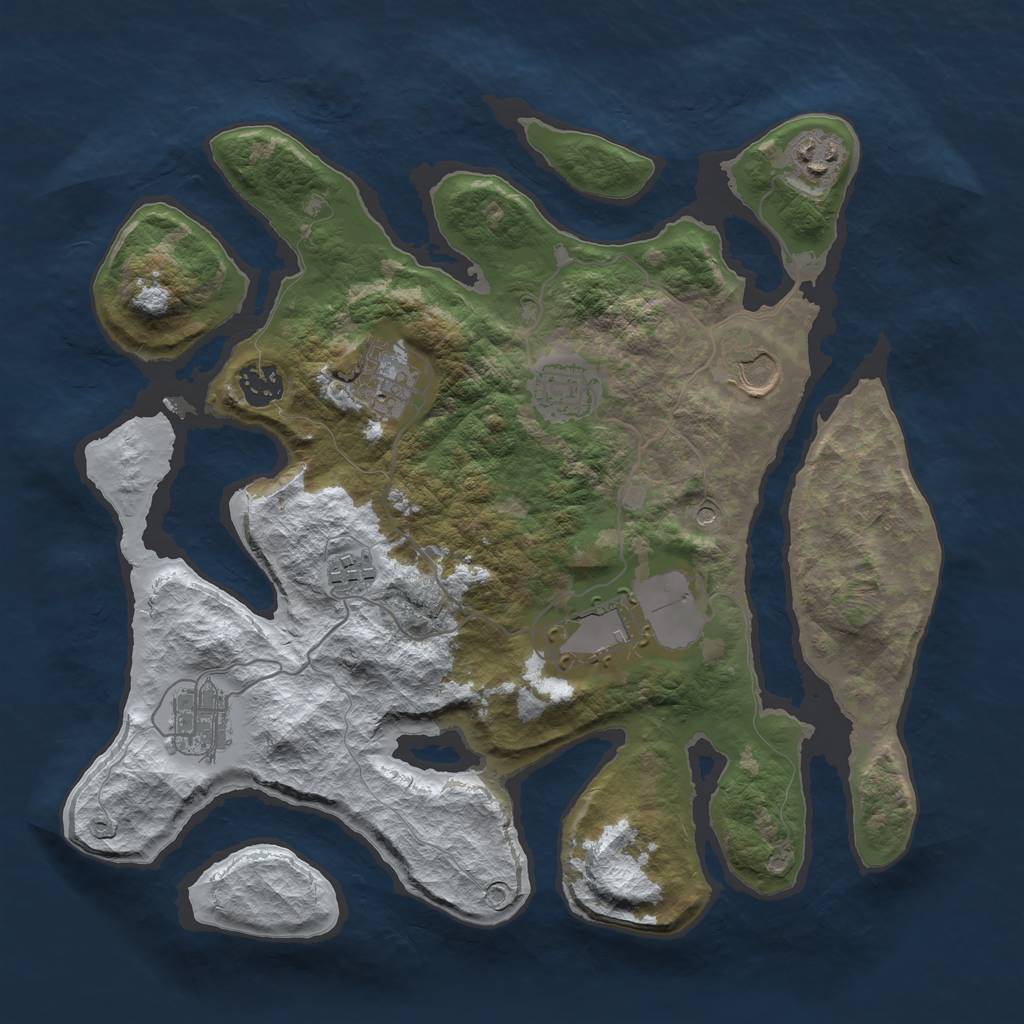 Rust Map: Barren, Size: 3500, Seed: 6002398, 11 Monuments