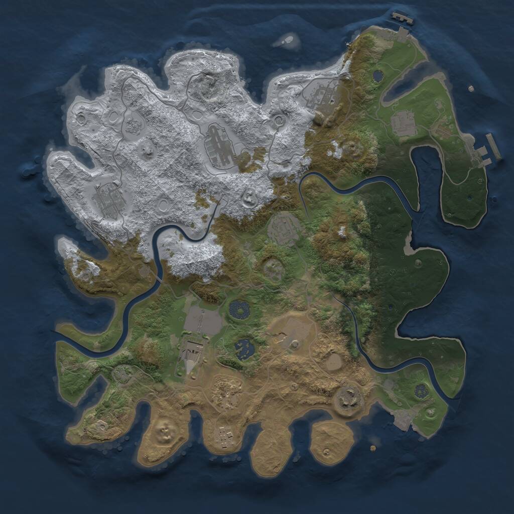 Rust Map: Procedural Map, Size: 3700, Seed: 3457379, 18 Monuments