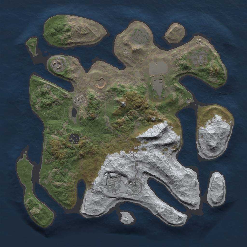 Rust Map: Barren, Size: 3500, Seed: 3794407, 11 Monuments