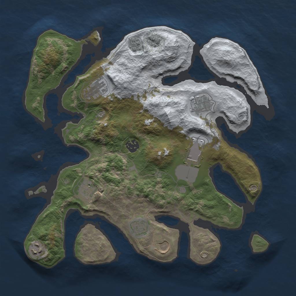 Rust Map: Barren, Size: 3500, Seed: 4988280, 12 Monuments