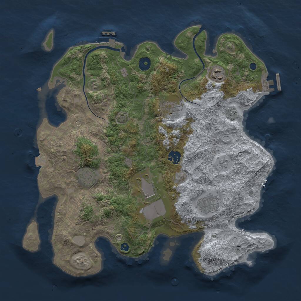Rust Map: Procedural Map, Size: 3500, Seed: 383667, 13 Monuments