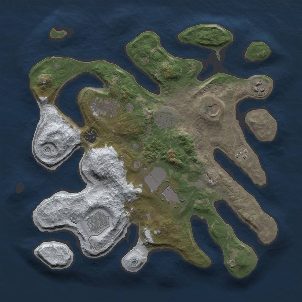 Rust Map: Barren, Size: 3500, Seed: 2639669, 11 Monuments